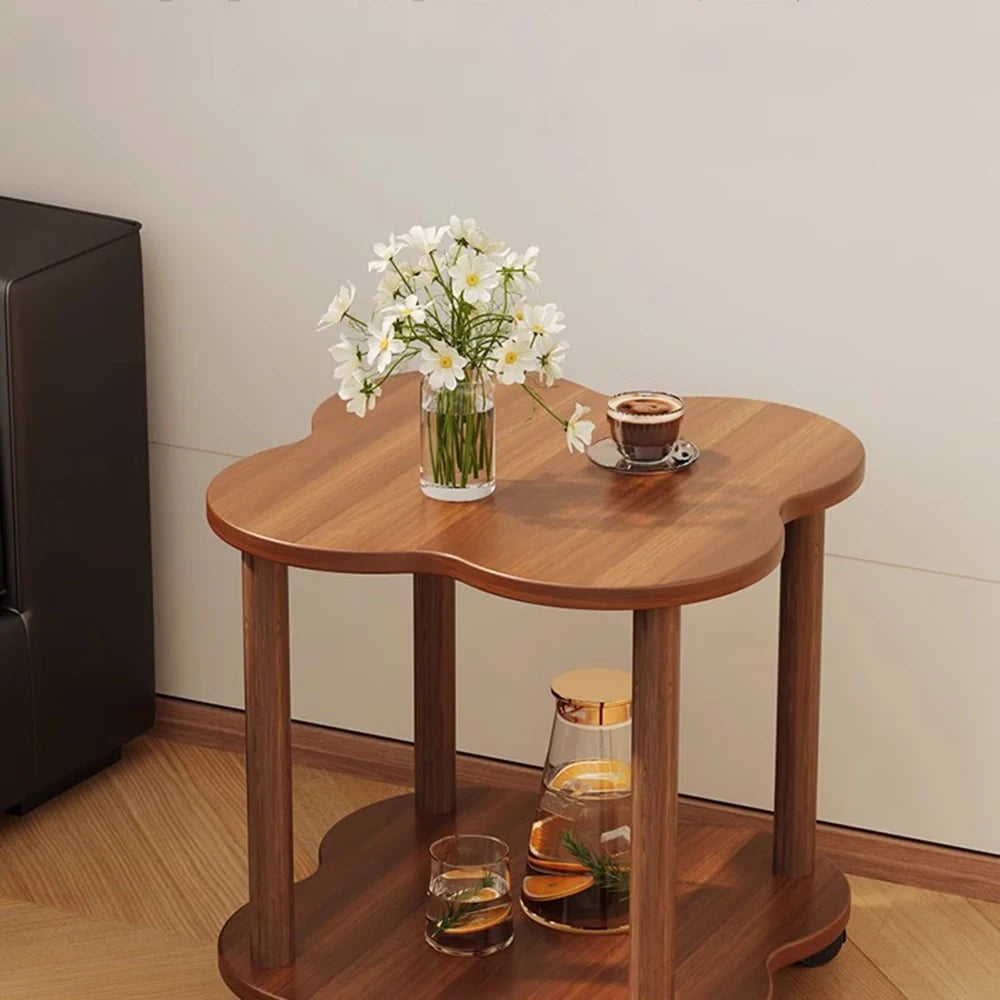 Bout de canapé trèfle couleur noyer foncé 60 cm, 2 plateaux – vue 4