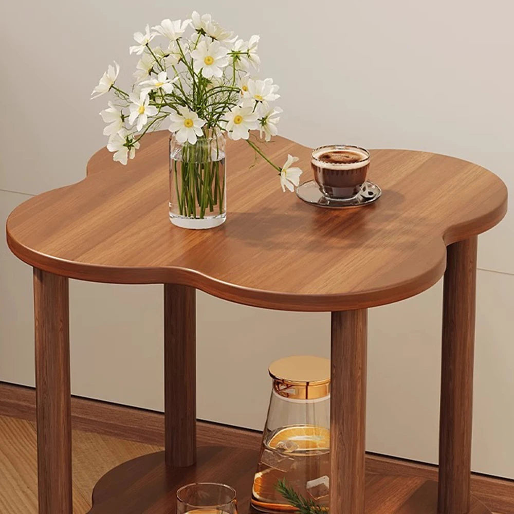Bout de canapé trèfle couleur noyer foncé 60 cm, 2 plateaux – vue 5