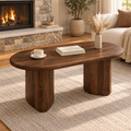 Table basse ovale couleur noyer 99 cm pieds piliers
