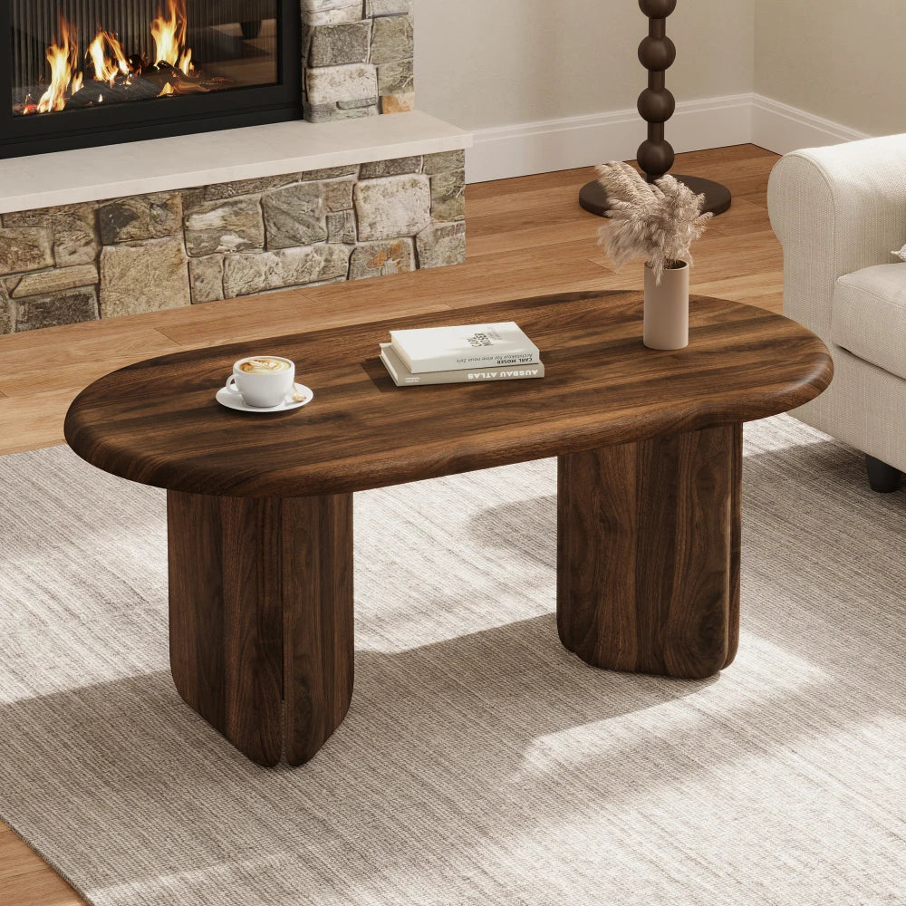 Table basse ovale couleur noyer 99 cm pieds piliers – vue 2