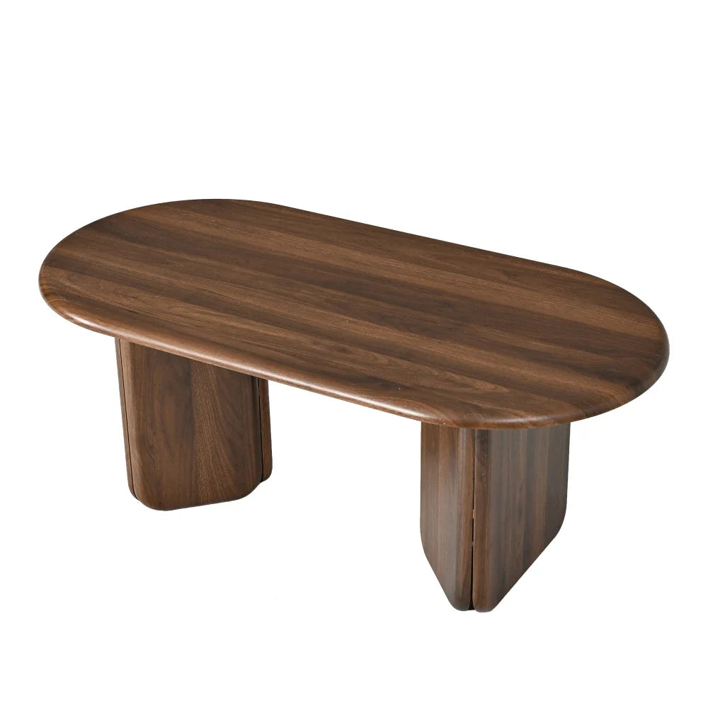 Table basse ovale couleur noyer 99 cm pieds piliers – vue 5