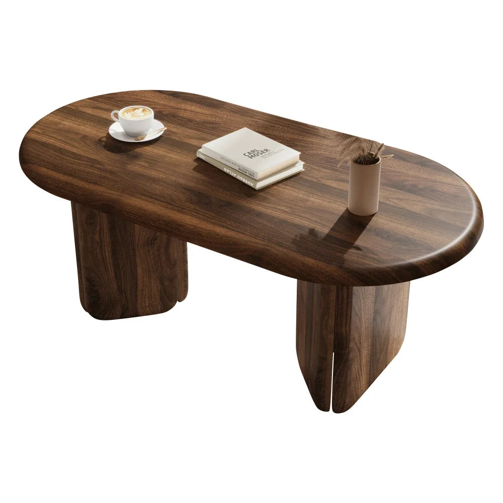 Table basse ovale couleur noyer 99 cm pieds piliers – vue 6
