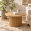 Table basse ronde effet bois naturel 80 cm pied cannelé
