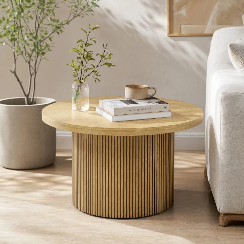 Table basse ronde effet bois naturel 80 cm pied cannelé – vue 2