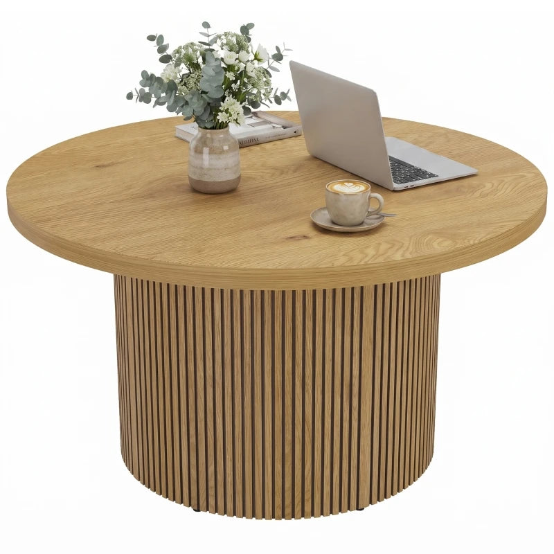 Table basse ronde effet bois naturel 80 cm pied cannelé – vue 4