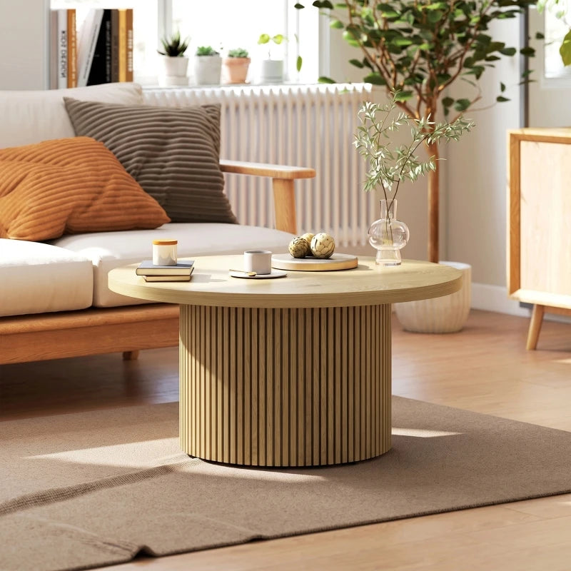 Table basse ronde effet bois naturel 80 cm pied cannelé – vue 6