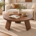 Table basse ronde effet noyer 85 cm pieds inclinés